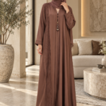 Cocoa Brown Pleated Abaya – Tassel Elegance