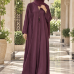 Deep Burgundy Pleated Abaya – Tassel Charm
