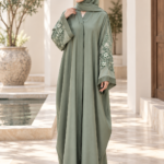 Sage Green Embroidered Abaya – Botanical Serenity