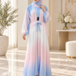 Pastel Blue & Blush Panelled Abaya – Dreamy Grace