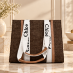 Ribbon Strap Woven Tote Bag