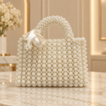 Pearl Cluster Beaded Tote with Ribbon