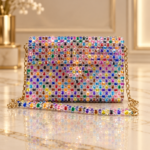 Multicolor Crystal Beaded Envelope Crossbody Bag