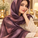 Striped Floral Jacquard Crinkle Stole