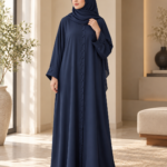 Navy Blue Button Front Abaya – Classic Flow