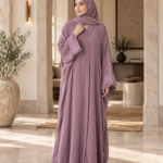 Dusty Mauve Embroidered Abaya – Soft Grace