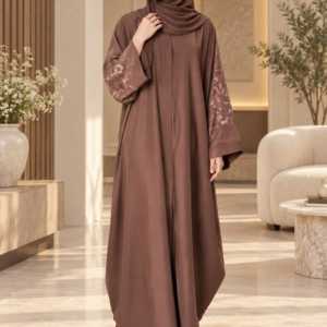 Mocha Brown Floral Embroidered Abaya – Rosewood Grace
