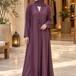 Mauve Pleated Abaya – Tassel Detail