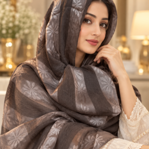 Striped Floral Jacquard Crinkle Stole
