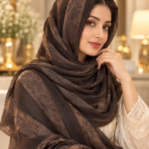 Striped Floral Jacquard Crinkle Stole