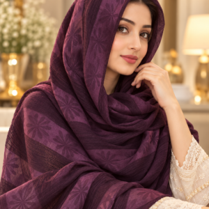 Striped Floral Jacquard Crinkle Stole