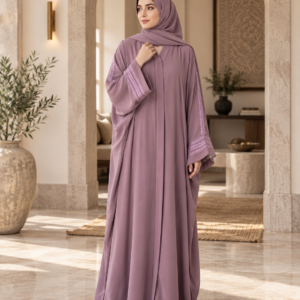 Dusty Mauve Embroidered Abaya – Soft Grace